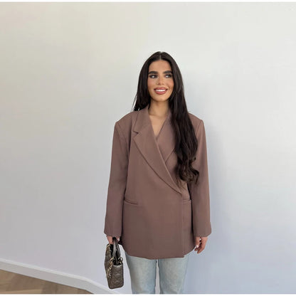 Women's Suit Jackets Loose Lapel One Button Short Sleeve Blazers 2025 Summer Elegant Lady Office Outwear Street