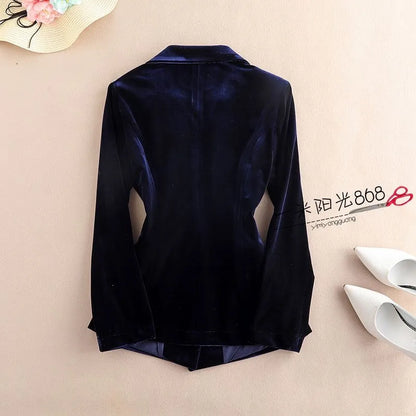 Spring Autumn New Canary Velvet Blazer Women Double Breasted Pocket Fashion Slim Suit Jacket Female Elegant Blazers Coat W815