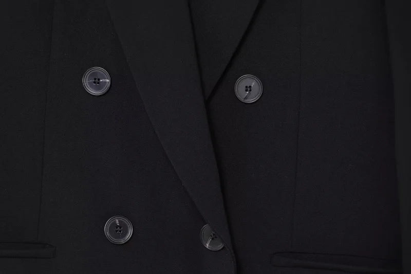 ETJ 2025 TRAF Women's Spring New suit Set with shoulder padded double-breasted blazer & high-waisted pleated wide-legged pants