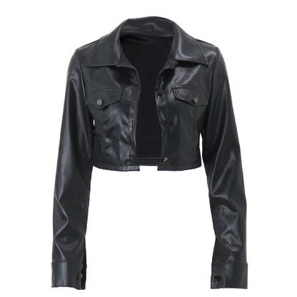 WhereMery Faux Leather Short Jacket Y2K Turn-down Collar Fashion Botton Decoration PU Coat 2022 Grunge Street Casual Women Coats