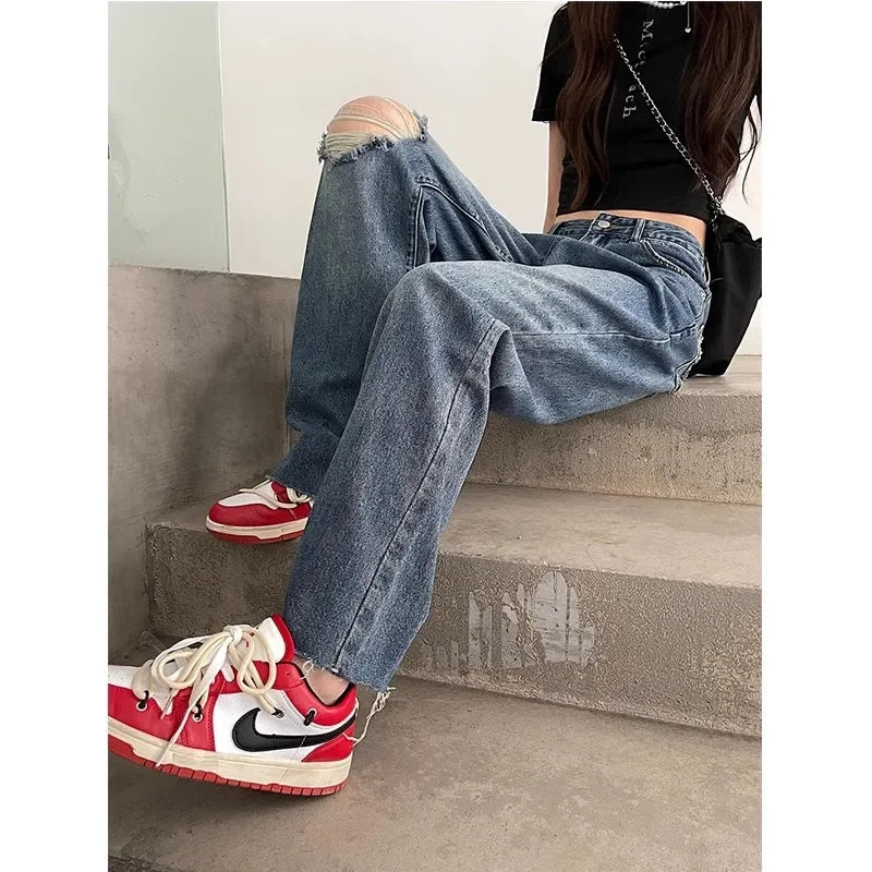 Vintage High-Waisted Wide-Leg Jeans Women's Spring New Loose-Fit Slimming Plus Size Pear-Shaped Body Straight-Leg Pants