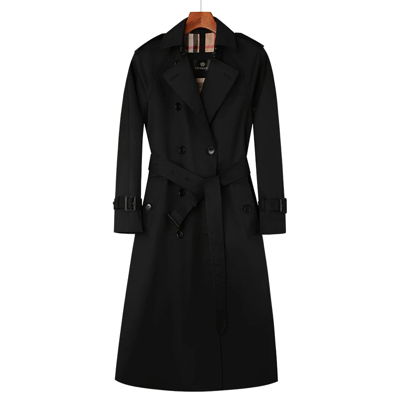 High quality khaki double breasted cotton women's trench coat British fashion custom rainproof long women's coat windbreaker