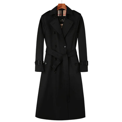 High quality khaki double breasted cotton women's trench coat British fashion custom rainproof long women's coat windbreaker