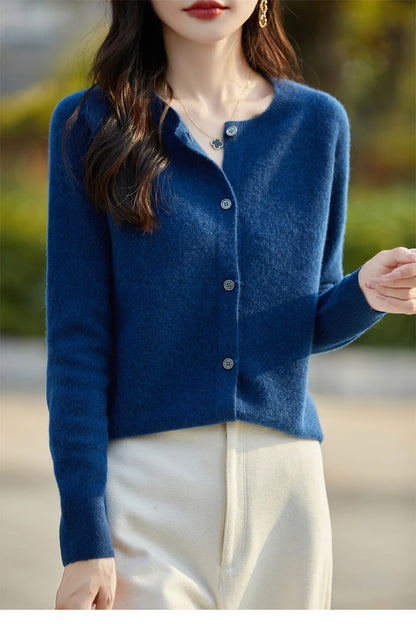 2024 Basics Autumn Winter Women Sweater Sales Merino Wool Knitwear New Fashion Solid Cardigan Classic Long Sleeve Clothing Tops