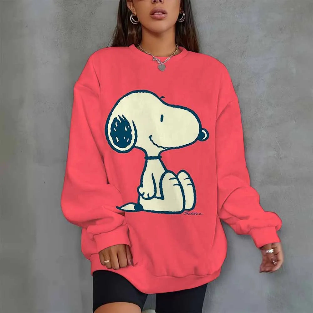 Snoopy Heart Print Crew Neck T shirt Casual Long Autumn winter top women's long sleeved Sweatshirt loose comfortable Hoodies
