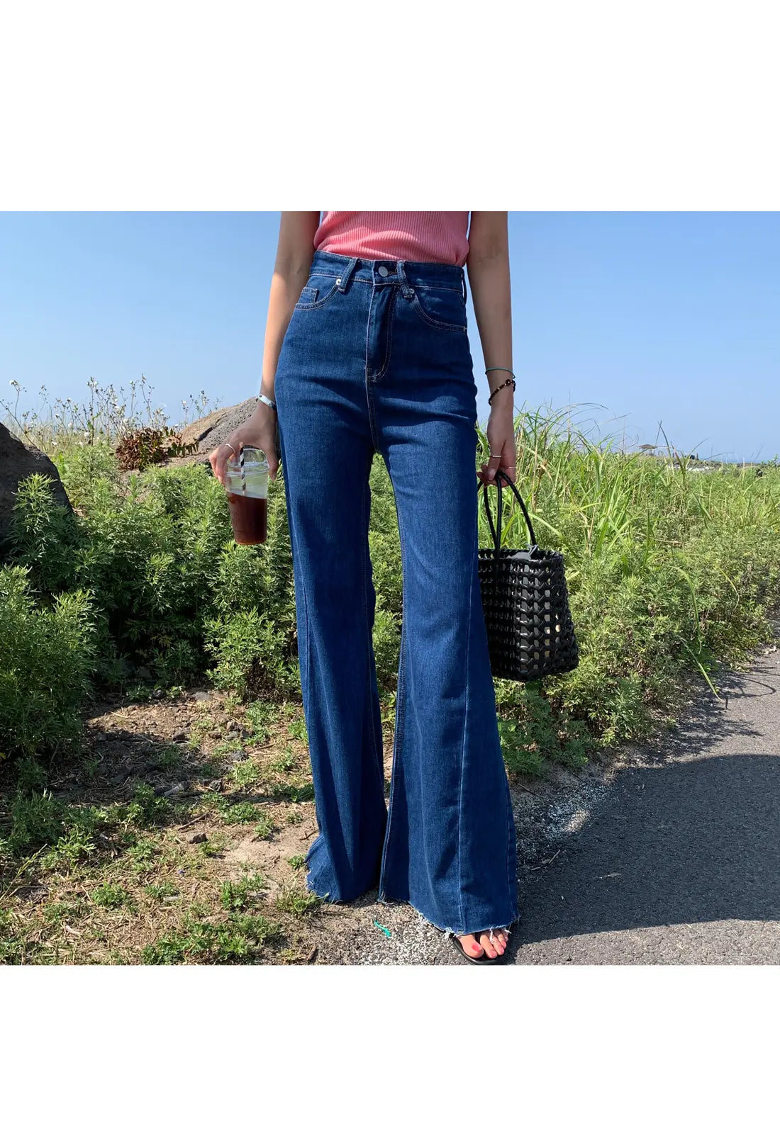 High Waist Bell Bot Jeans Women's Slim Fit Versatile Long Pants Summer Chic Vintage Denim Blue High Waist Long Leggings