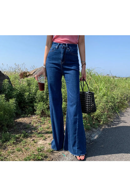 High Waist Bell Bot Jeans Women's Slim Fit Versatile Long Pants Summer Chic Vintage Denim Blue High Waist Long Leggings