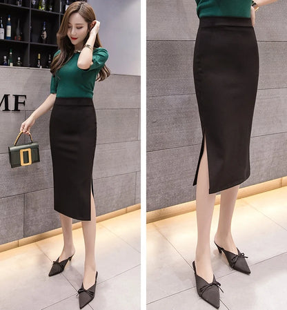 New Style Summer Fashion Elastic Waist Half-length Skirt 2025 Plus Size Women's Clothing Side-Slit Bodycon Skirts