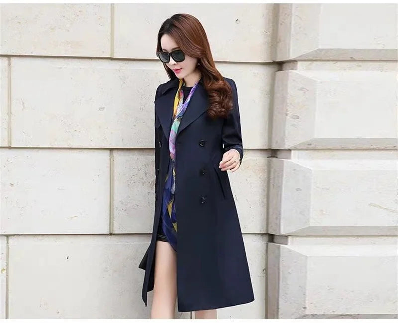 Windbreaker Women's Long British 2023 Spring And Autumn New Coat Korean Double Breasted Ladies Knee-High Coat Lace-Up Trench