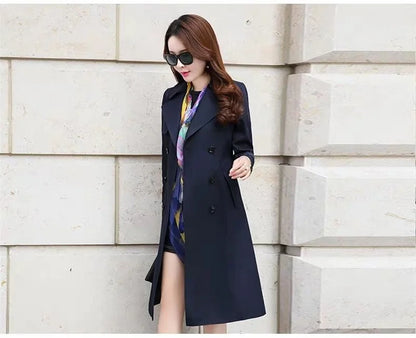 Windbreaker Women's Long British 2023 Spring And Autumn New Coat Korean Double Breasted Ladies Knee-High Coat Lace-Up Trench