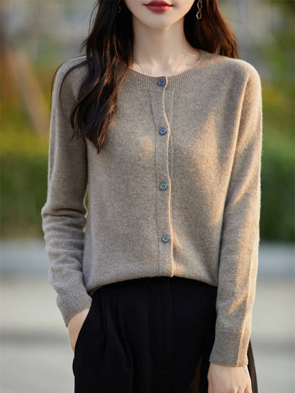 2024 Basics Autumn Winter Women Sweater Sales Merino Wool Knitwear New Fashion Solid Cardigan Classic Long Sleeve Clothing Tops