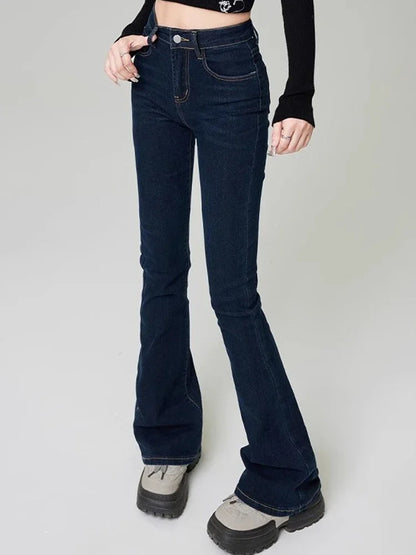 Women Vintage High Street Bell Bottom Jeans Lady Sexy Slim Fit Denim Flare Pants Deep Blue Light Blue Black Blue Gray Trousers