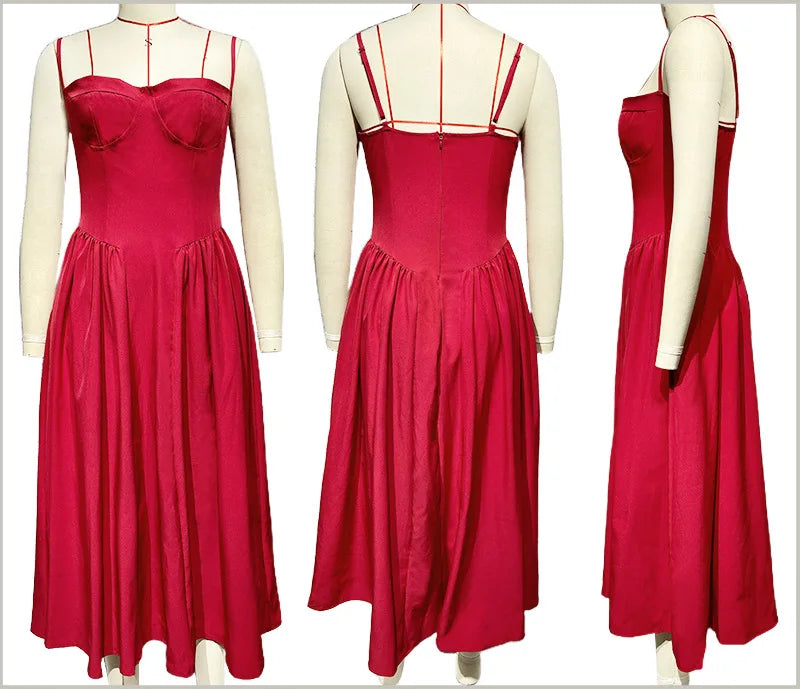 Summer skirt new French vintage maxi dress court wind Dopa wear strap dress women