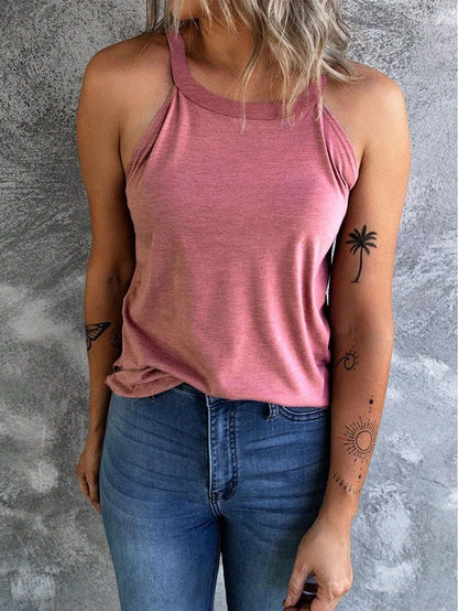 Women's Summer Sleeveless Halter Tee Shirts Crew Neck Workout Tank Tops Casual Plain Cami Shirts