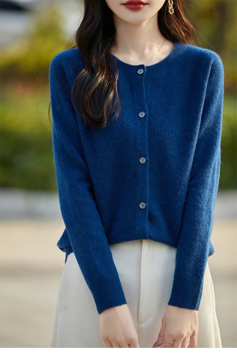 2024 Basics Autumn Winter Women Sweater Sales Merino Wool Knitwear New Fashion Solid Cardigan Classic Long Sleeve Clothing Tops