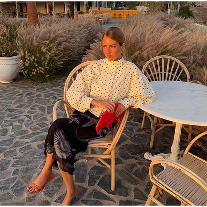 Polka Dot Print Round Neck Short Coats Women's High Street Blazer Long Sleeve Jackets 2025 Elegant Office Ladies Suit Outerwear