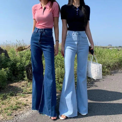 High Waist Bell Bot Jeans Women's Slim Fit Versatile Long Pants Summer Chic Vintage Denim Blue High Waist Long Leggings