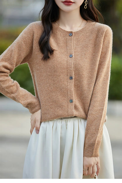 2024 Basics Autumn Winter Women Sweater Sales Merino Wool Knitwear New Fashion Solid Cardigan Classic Long Sleeve Clothing Tops