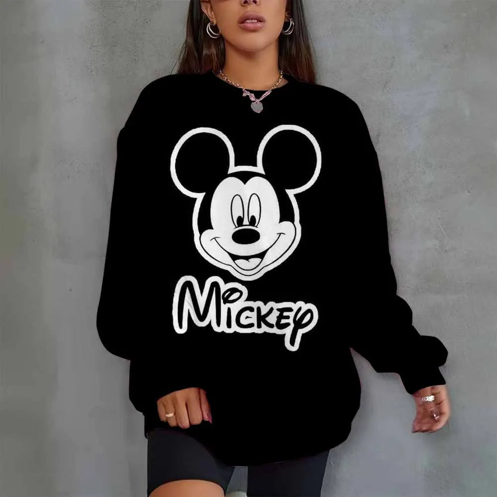 Disney Mickey Mouse Heart Print Crew Neck T shirt Casual Long Autumn winter top women's long sleeved T-shirt loose comfortable