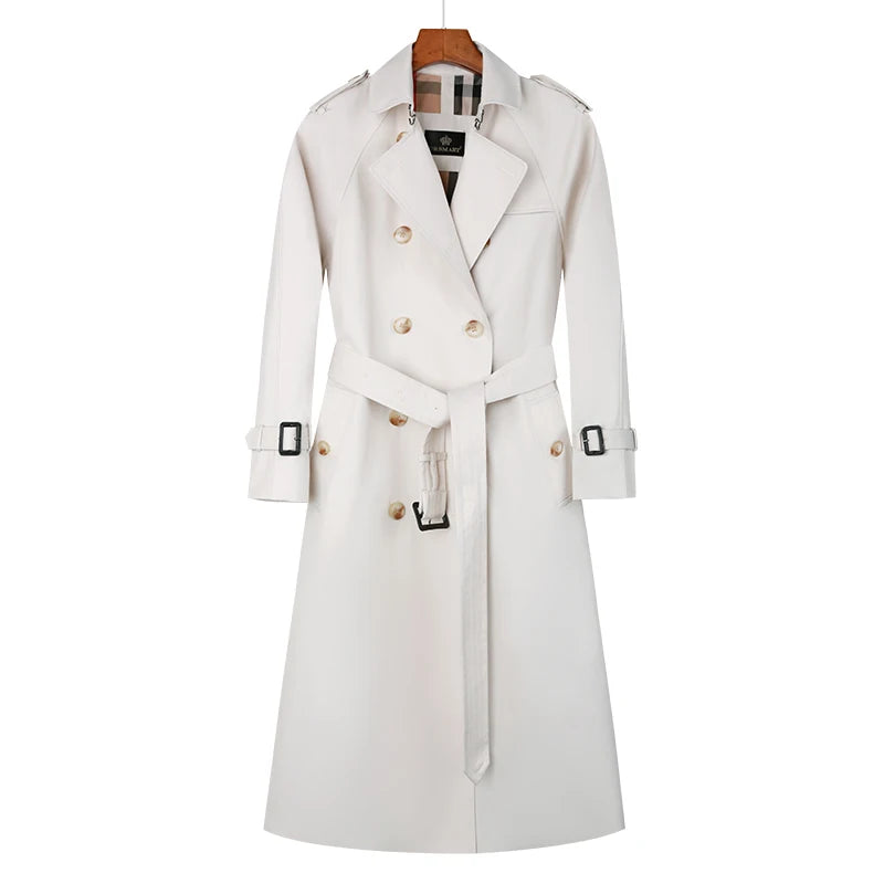 High quality khaki double breasted cotton women's trench coat British fashion custom rainproof long women's coat windbreaker