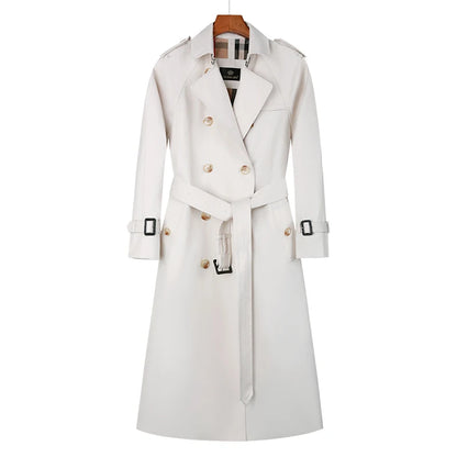 High quality khaki double breasted cotton women's trench coat British fashion custom rainproof long women's coat windbreaker